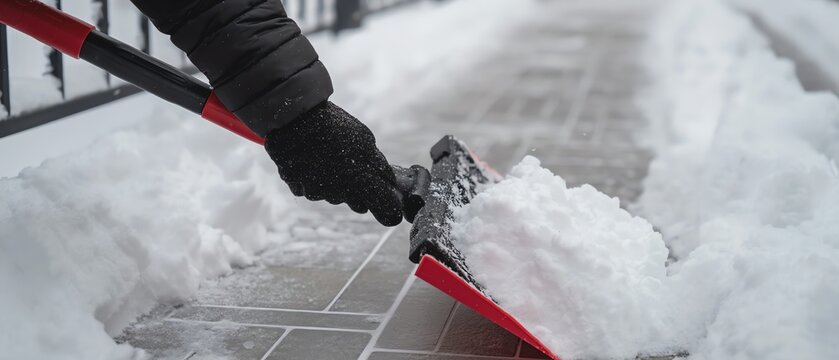 Snow shoveling on a winter day for safety.