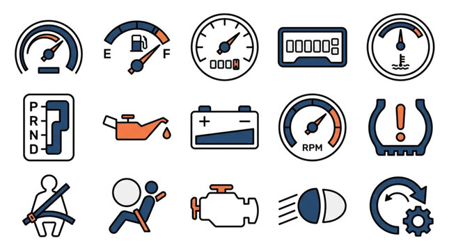 Car Dashboard and Warning Symbols Illustration