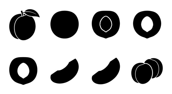 Peach Icons Set, Fresh Fruit Vector Graphics, Healthy Food Symbols, Sweet Summer Produce