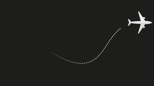 Airplane tracking flight path on black background