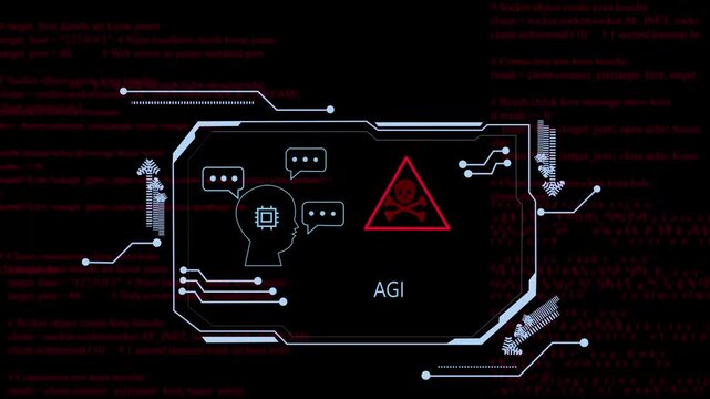 AGI is connected to various digital functions through a glowing green network, representing advanced technology 4k video