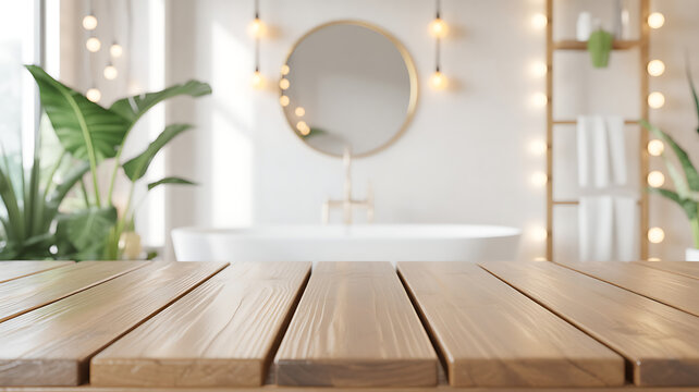 A bright contemporary bathroom interior with a freestanding bathtub and plants
