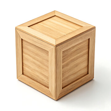 wooden cube storage box with lid isolated on clean white background