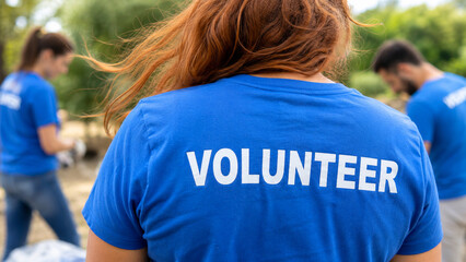 Naklejka premium Volunteer team working outdoors for community service and charity support concept 