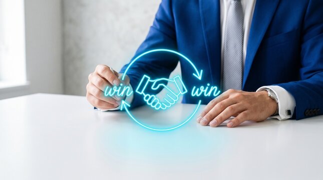 Business partnership, win-win strategy, handshake agreement, corporate deal