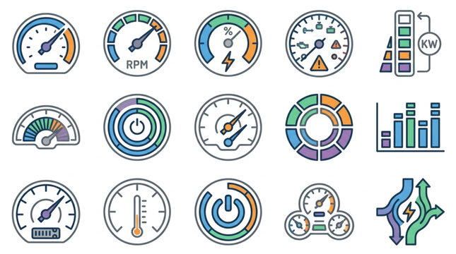 Collection of Vehicle and Energy Dashboard Icons