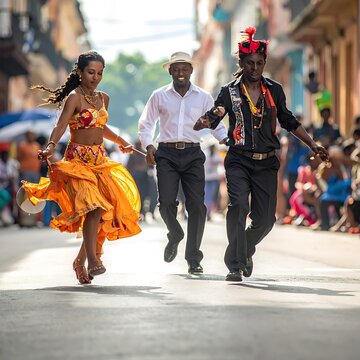People dancing on a street festival.
