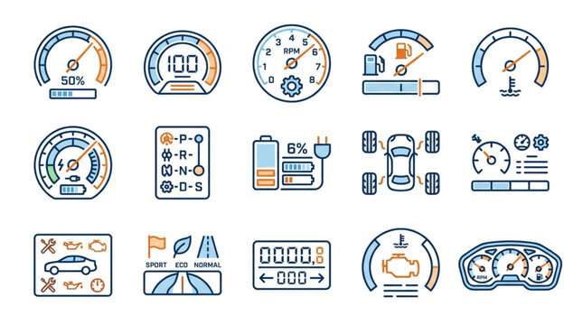 Car Dashboard and Vehicle Maintenance Icons
