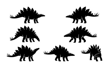 Stegosaurus Dinosaur Silhouettes, Prehistoric Reptile Vector Icons, Jurassic Era Creature Graphics © Sumaiya