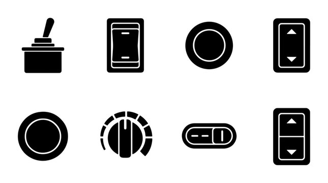Toggle Switch Icons, Control Knobs, Slider Buttons, Electrical Controls Vector Set