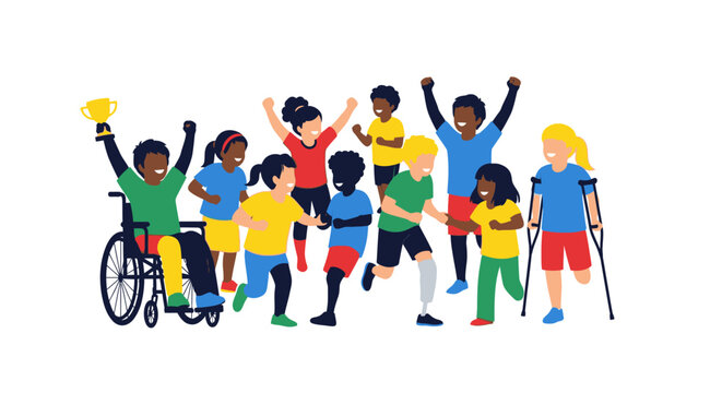 Diverse children with disabilities playing.
