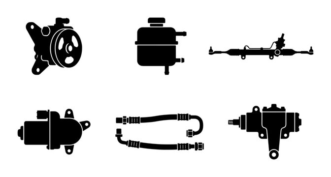 Automotive Steering Parts Set: Power Steering Pump, Reservoir, Rack, Motor, Hoses, Gearbox