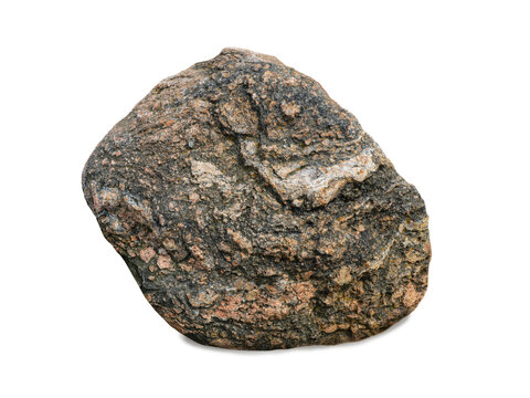 Textured rough stone isolated on white background natural granite boulder