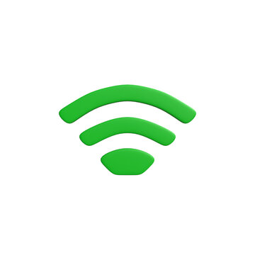 A 3D rendered icon of a green wifi symbol on a white background, representing wireless internet connectivity and network access