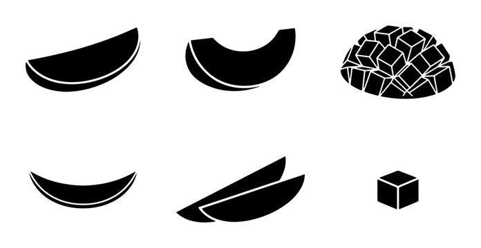 Mango Slices and Cubes Vector Icons, Tropical Fruit Graphic Elements, Fresh Food Illustrations