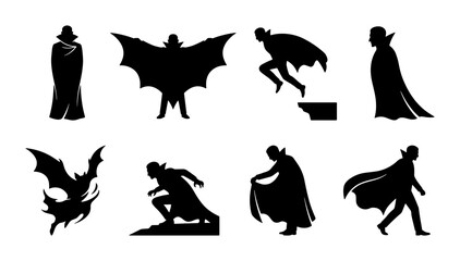 Vampire Silhouettes Collection: Gothic Dracula Icons, Spooky Halloween Vector Set © Arif