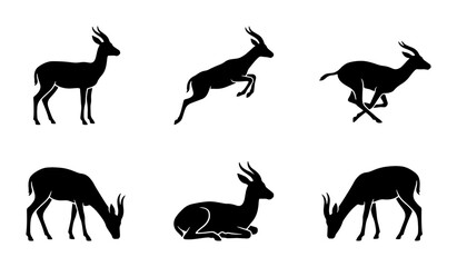 Gazelle Silhouettes Collection: Wildlife Animal Poses, African Safari Fauna, Vector Graphics Set © Rumpa