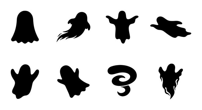 Spooky Ghost Silhouettes, Halloween Icons, Ethereal Spirits, Vector Art Collection