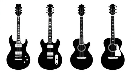 Fototapeta premium Four electric guitars in a simple black and white line-up Vector