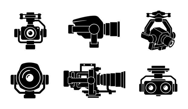 Camera Stabilizer Icons, Gimbal Equipment Set, Video Filming Gear, Professional Photography Tools
