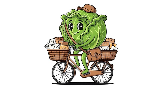 Cartoon green alien harvesting vegetables in basket.