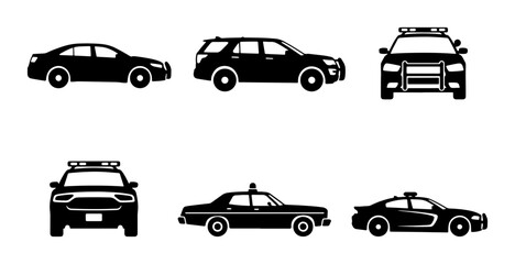 Police Car Icons, Law Enforcement Vehicle Silhouettes, Emergency Service Vector Graphics © Shoaib