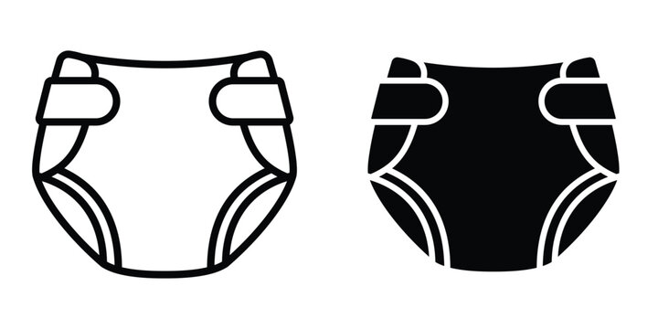 Baby diaper icon set in outlined drawings with flat version.