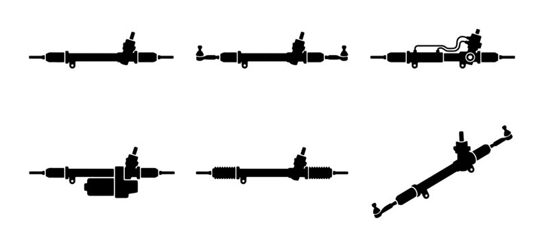 Automotive Steering Rack Set, Car Parts Collection, Mechanical Engineering Components, Vehicle System Icons