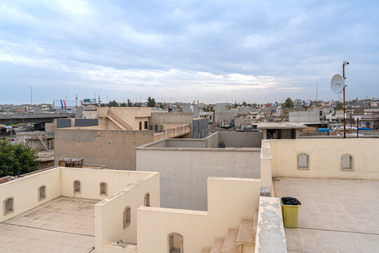 Above the rooftops of the city of Mosul in Iraq