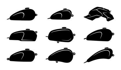 Motorcycle Fuel Tanks Set, Vintage & Modern Styles, Black Silhouettes for Custom Builds © Mehnaz