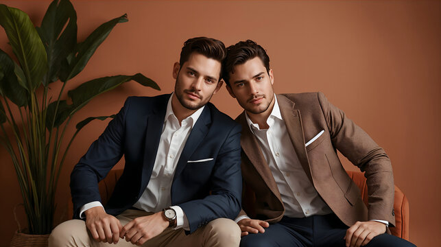 Men posing in visually perfect moment showing attractive modern lifestyle with aesthetically flawless styling and fine composition details creating portrait generative AI