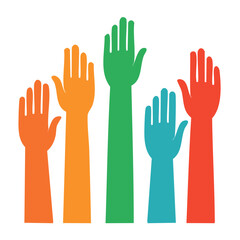 Fototapeta premium Colorful raised hands in flat design style
