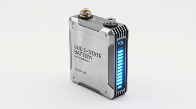 Futuristic Solid-State Battery Cell with Blue LED Charge Level Indicator