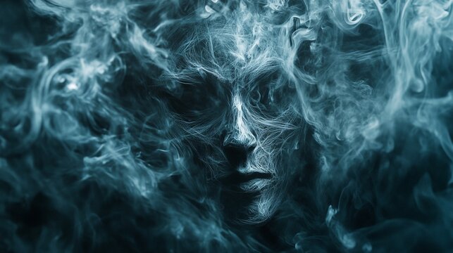 Abstract face emerging from smoky mist