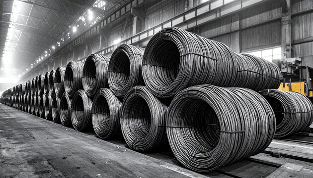 Industrial Steel Wire Rolls with Dramatic Side Lighting