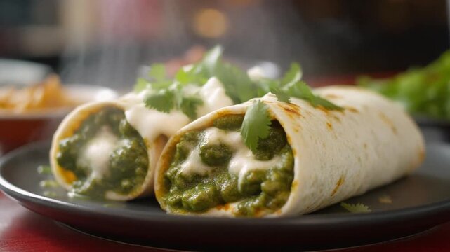 Delicious Hot Green Spinach Enchiladas with Melted Cheese and Cilantro