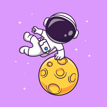 Cute Astronaut Parkour Jump On Moon Cartoon 