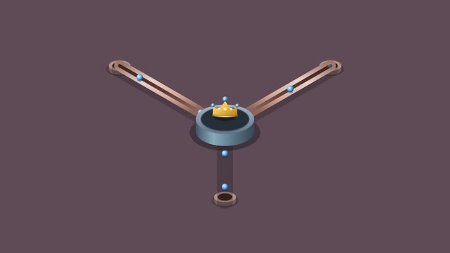 Animated Isometric Abstract Graphic with Crown and Sliding Spheres
