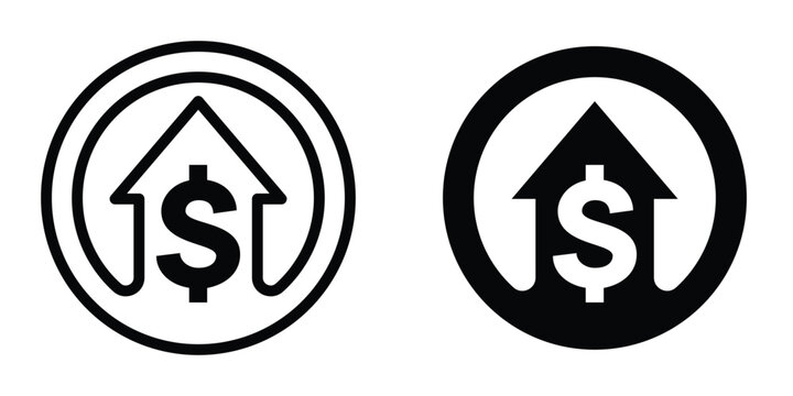 Cost increase icon set in outlined drawings with flat version.