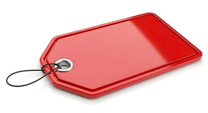 Red blank tag with string for labeling and identification, isolated on white background