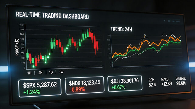 Realtime trading dashboard on screen for professional consulting and enterprise solutions