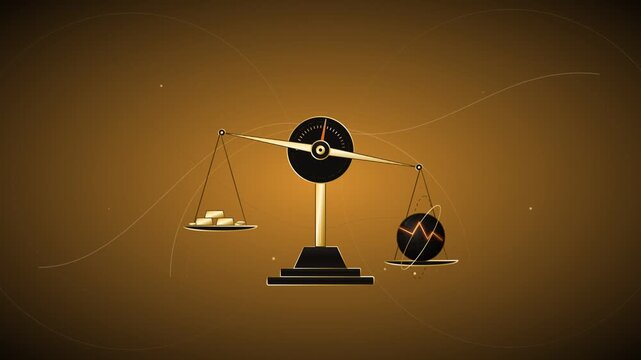Gold bars and global economic chart balancing on a professional scale
