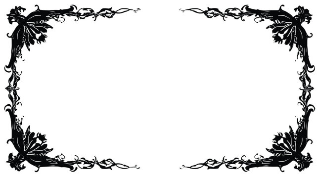 Black and white tribal frame with abstract leaves and geometric patterns empty white center for text or image
