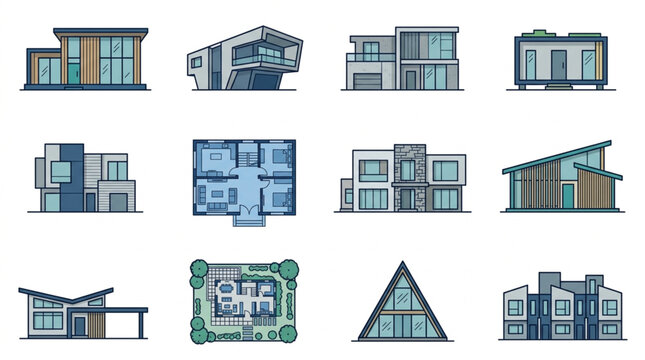 Modern House Architectural Design Sketches Collection.