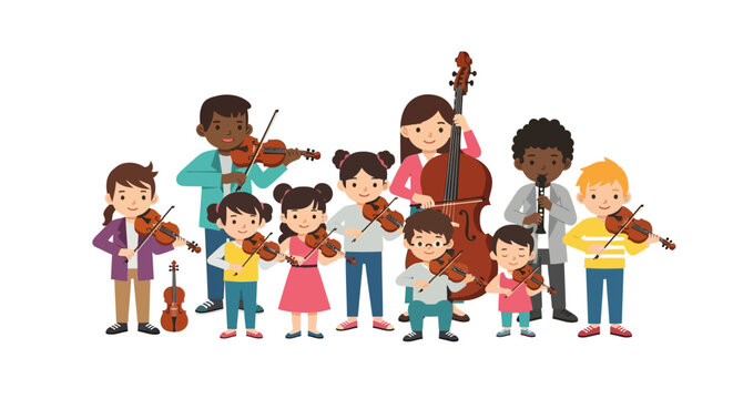 Children playing musical instruments together.