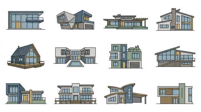 Modern House Architectural Line Art Collection.