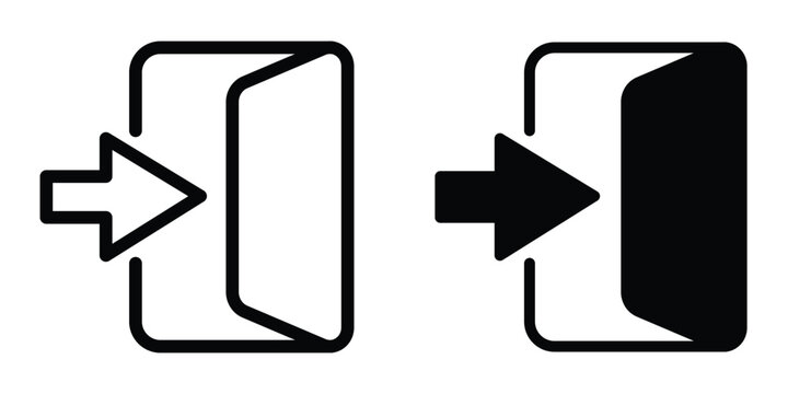 Login icon set in outlined drawings with flat version.