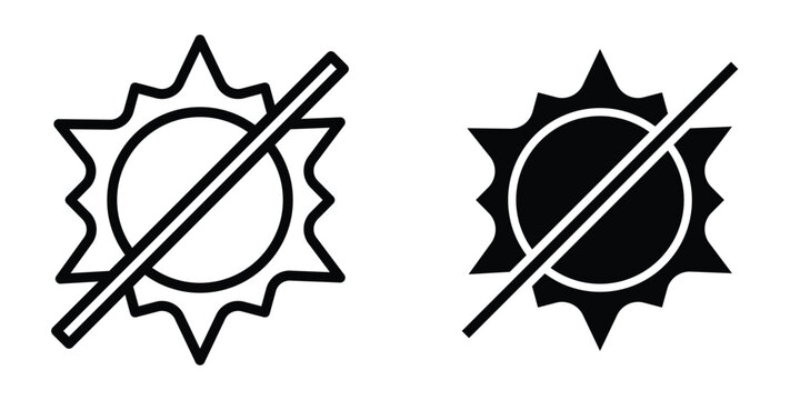 No sun icon set in outlined drawings with flat version.