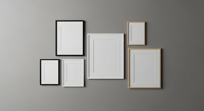 Minimalist mockup gallery wall a collection of empty frames for artistic display and interior design concepts