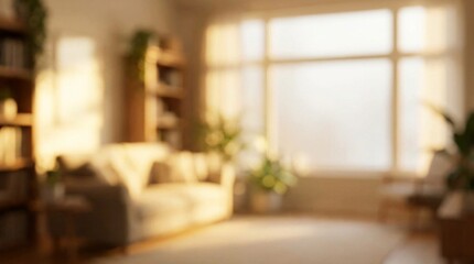 Fototapeta premium Cozy Warm Living Room Interior Background with Sunny Window Blur